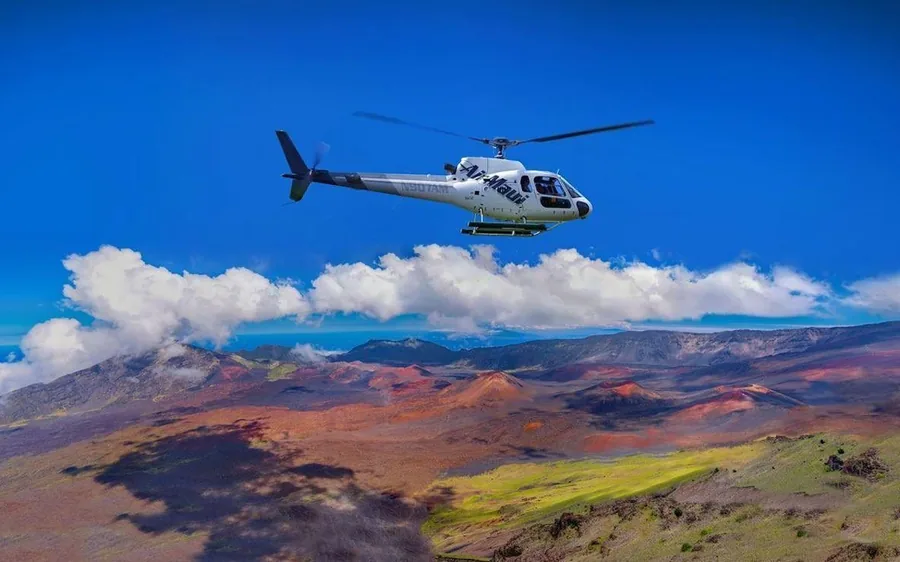 The Haleakala crater and the Hana rainforest from a helicopter